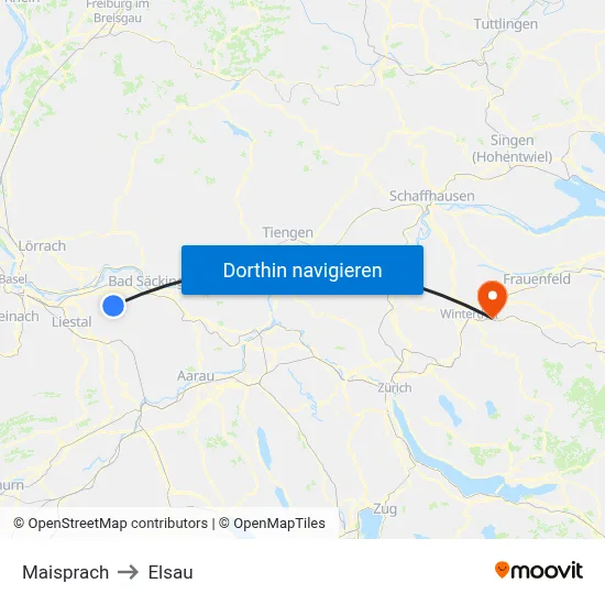 Maisprach to Elsau map