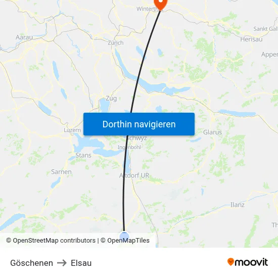 Göschenen to Elsau map