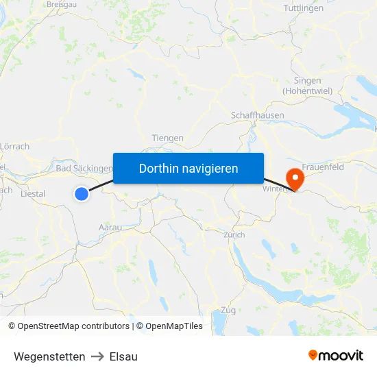 Wegenstetten to Elsau map