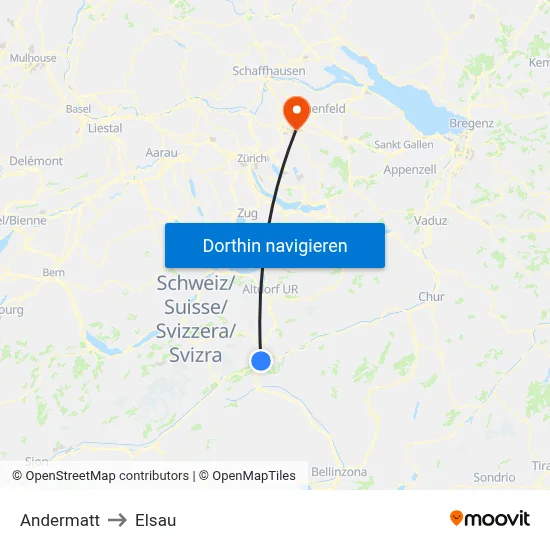 Andermatt to Elsau map