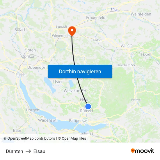 Dürnten to Elsau map