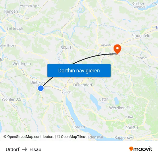 Urdorf to Elsau map