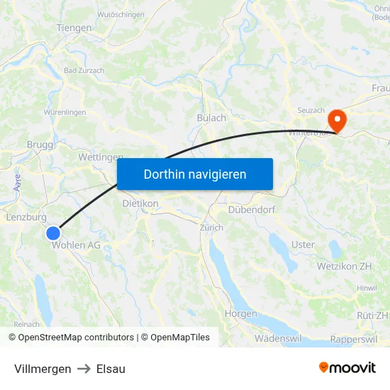 Villmergen to Elsau map