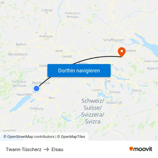 Twann-Tüscherz to Elsau map
