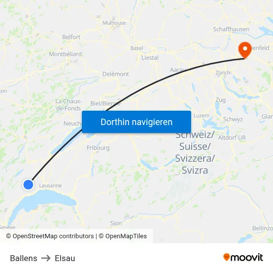 Ballens to Elsau map