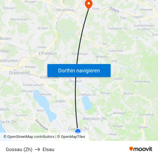Gossau (Zh) to Elsau map