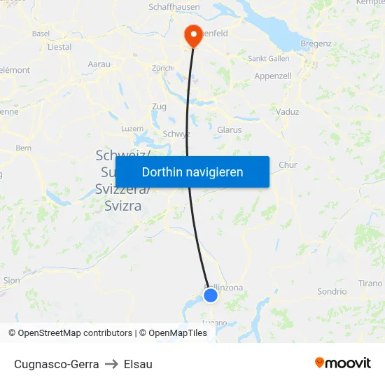 Cugnasco-Gerra to Elsau map