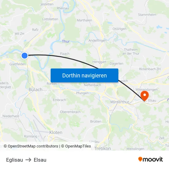 Eglisau to Elsau map