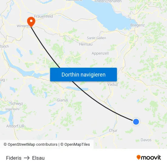 Fideris to Elsau map