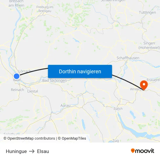 Huningue to Elsau map