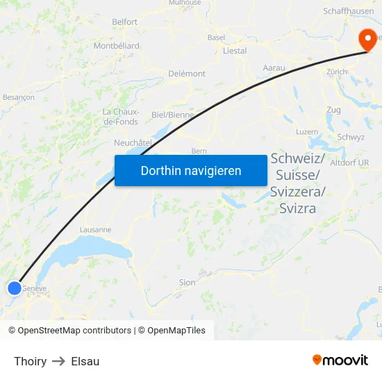 Thoiry to Elsau map