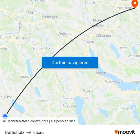 Buttisholz to Elsau map