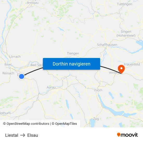 Liestal to Elsau map