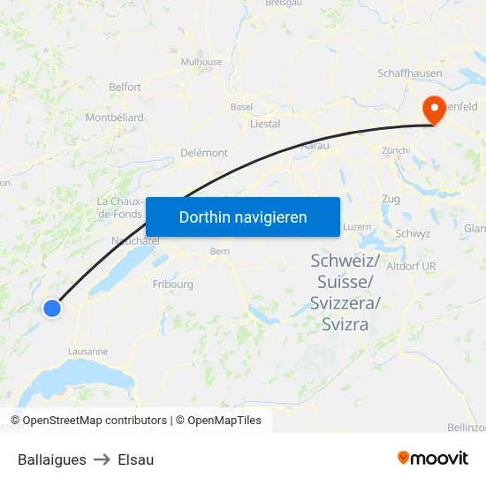 Ballaigues to Elsau map