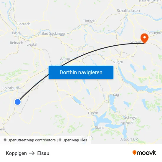 Koppigen to Elsau map