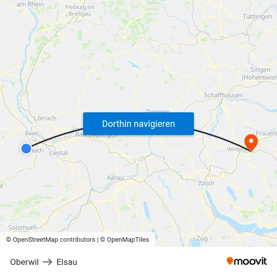 Oberwil to Elsau map