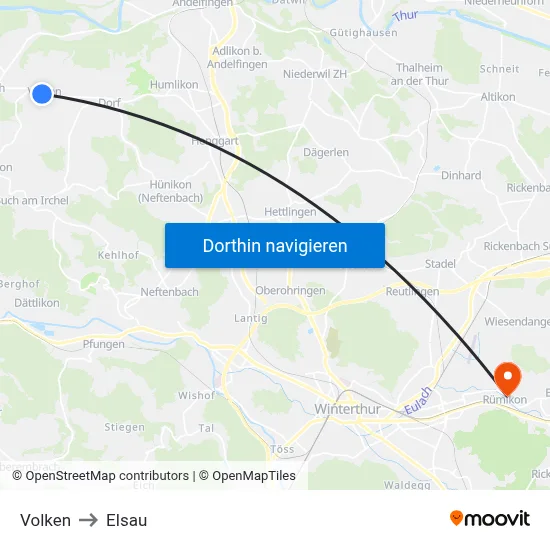Volken to Elsau map
