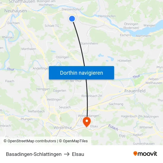 Basadingen-Schlattingen to Elsau map