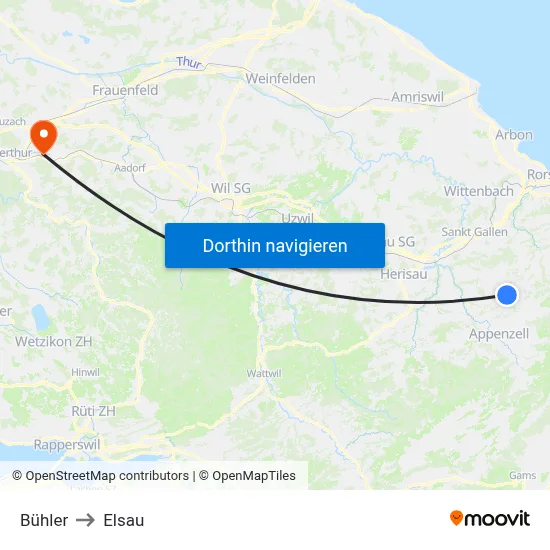 Bühler to Elsau map
