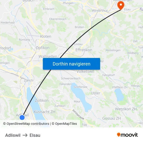 Adliswil to Elsau map