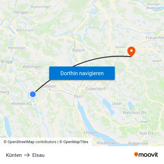 Künten to Elsau map