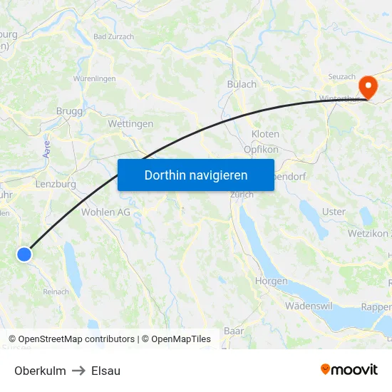 Oberkulm to Elsau map