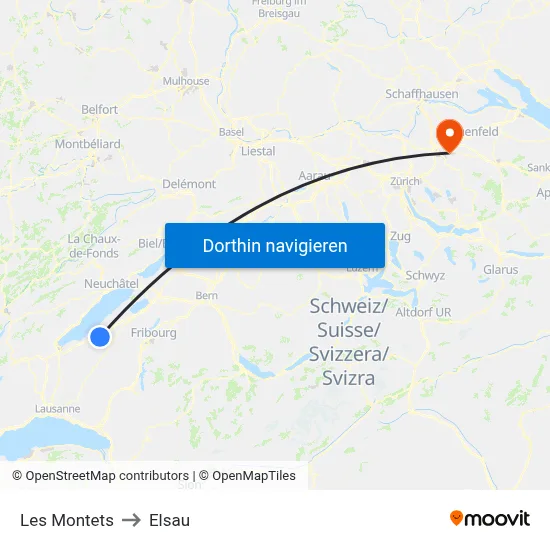 Les Montets to Elsau map