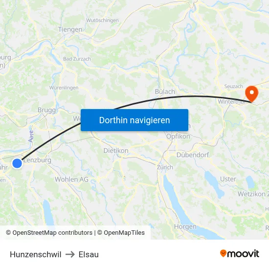 Hunzenschwil to Elsau map