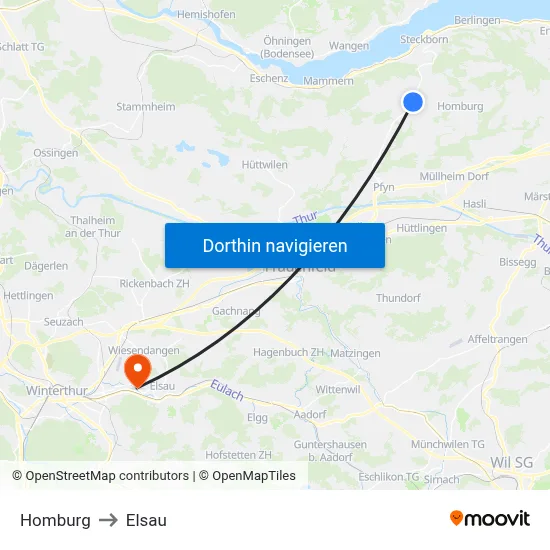 Homburg to Elsau map