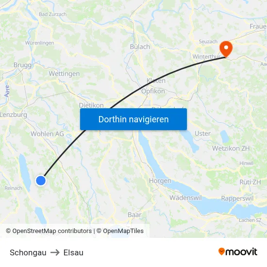 Schongau to Elsau map