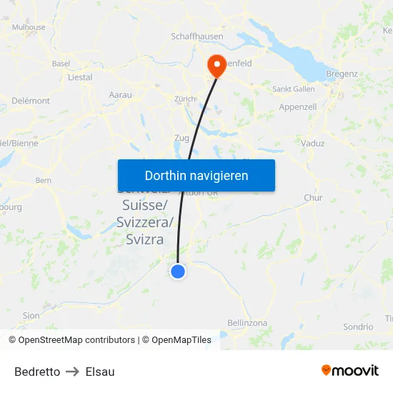 Bedretto to Elsau map