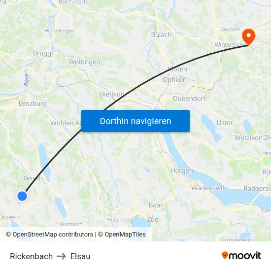 Rickenbach to Elsau map