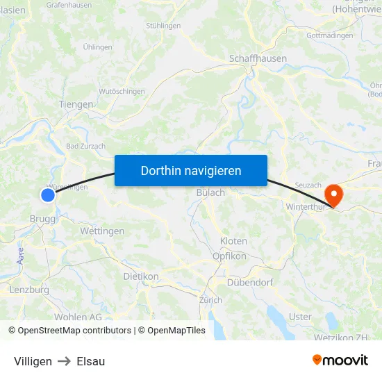 Villigen to Elsau map
