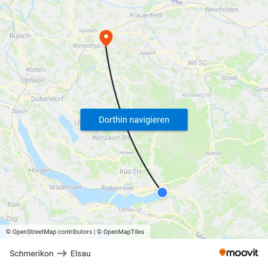 Schmerikon to Elsau map