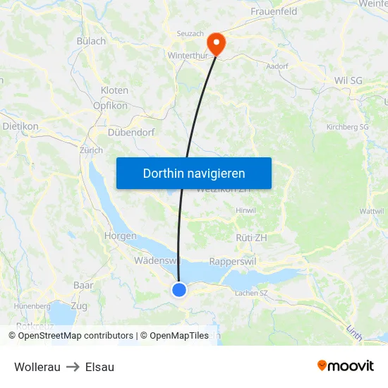 Wollerau to Elsau map