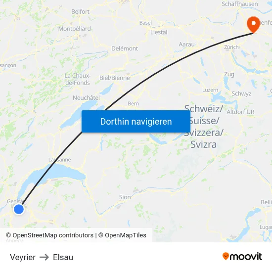 Veyrier to Elsau map