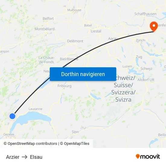Arzier to Elsau map