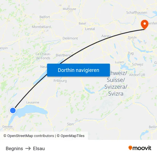 Begnins to Elsau map