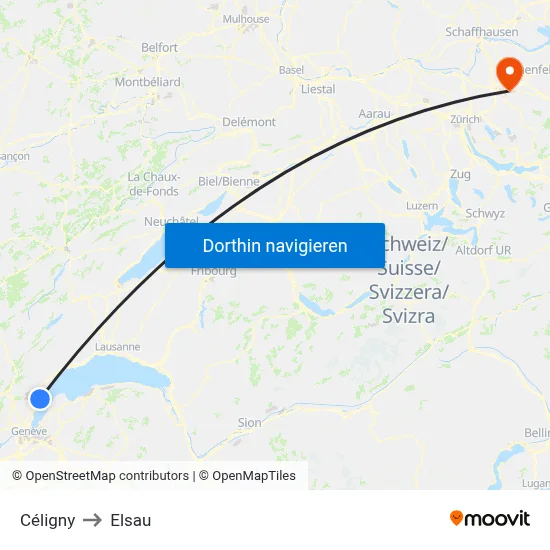 Céligny to Elsau map
