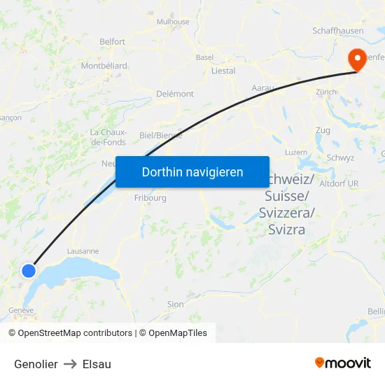 Genolier to Elsau map