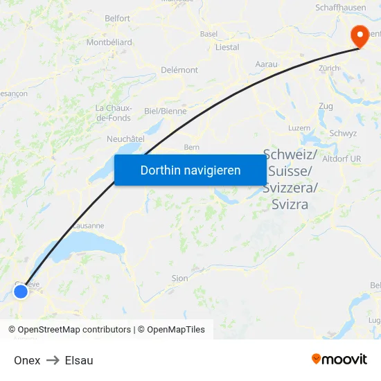 Onex to Elsau map
