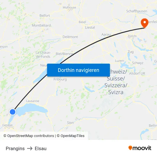 Prangins to Elsau map