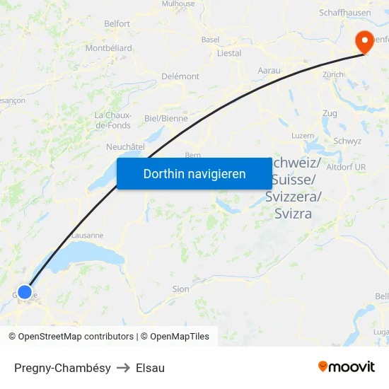 Pregny-Chambésy to Elsau map