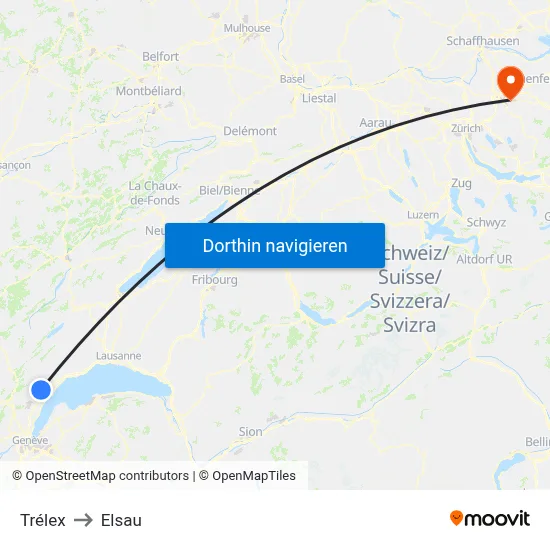 Trélex to Elsau map