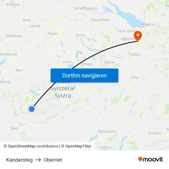 Kandersteg to Oberriet map