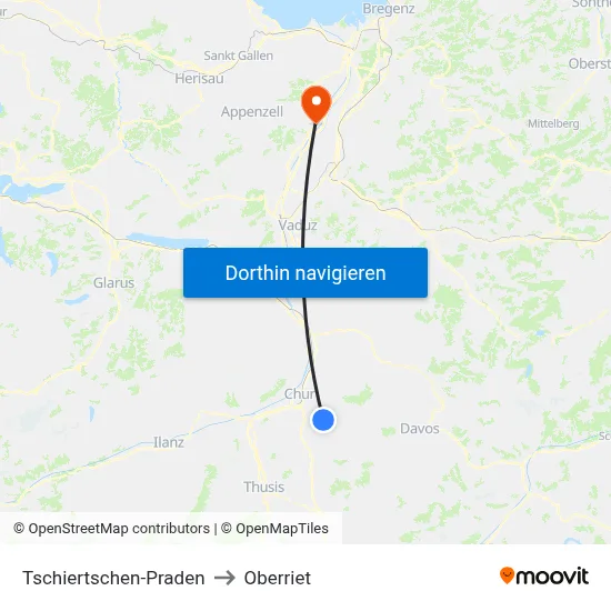 Tschiertschen-Praden to Oberriet map