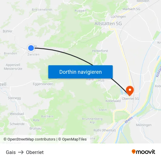 Gais to Oberriet map