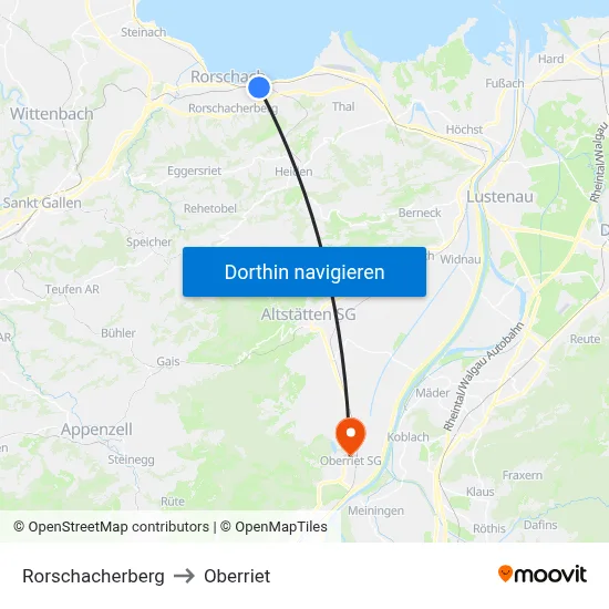 Rorschacherberg to Oberriet map