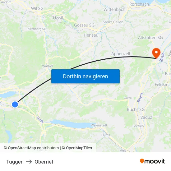 Tuggen to Oberriet map