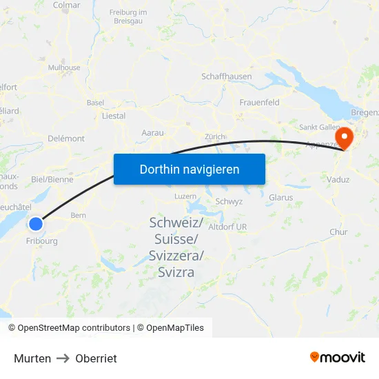 Murten to Oberriet map